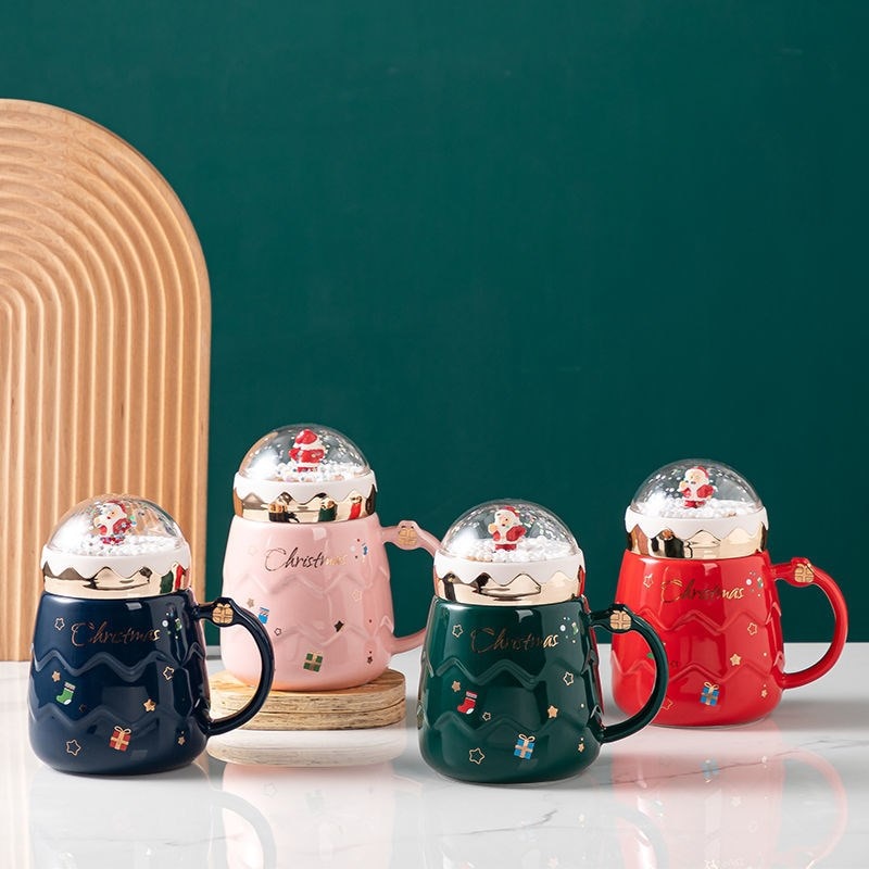 Newest Christmas Mugs Couples Ceramic Santa Claus Figurines Creative 2023 Xmas Gift New Lid Design Office Home Milk Coffee Cup