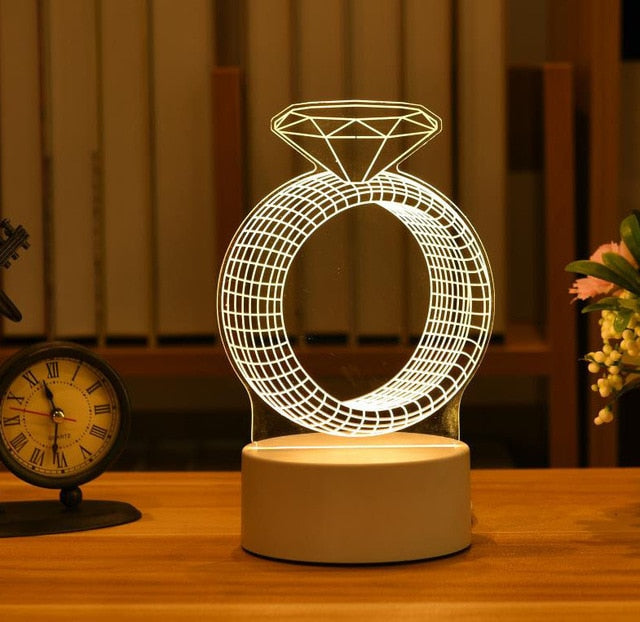 Romantic Love 3D Acrylic Led Lamp for Home Children&#39;s Night Light Table Lamp Birthday Party Decor Valentine&#39;s Day Bedside Lamp