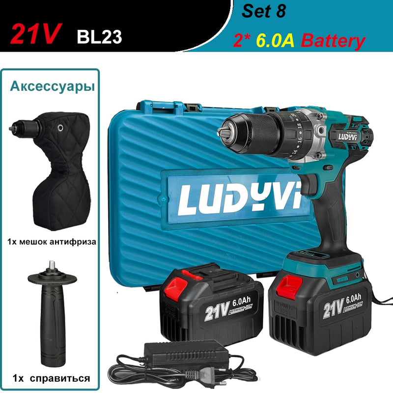 21V 13MM Brushless Electric Drill 120N/M 4000mah Battery Cordless Screwdriver With Impact Function Can Drill Ice Power Tools