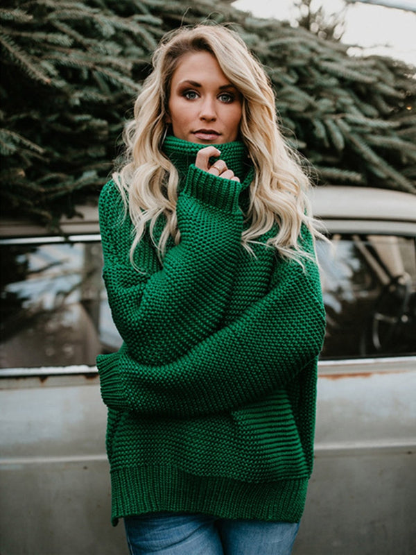 2022 Women Pullover Thick Autumn Winter Clothes Warm Knitted Oversized Turtleneck Sweater For Women&#39;s Green Tops Woman Jumper