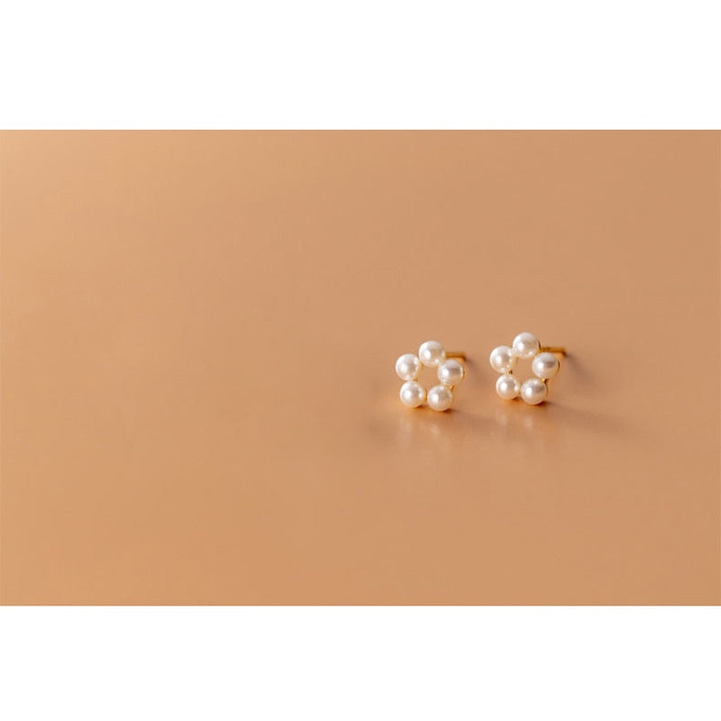 La Monada Flower Stud Earrings 925 Sterling Silver 925 Small Fake Pearl Silver Earrings For Women Silver Pierced Girls Student