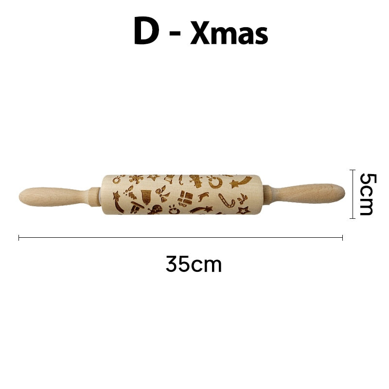 Christmas Embossing Rolling Pins With Patterns Wooden Roller Baking Embossed Cookies kitchen tools elk Snowflak