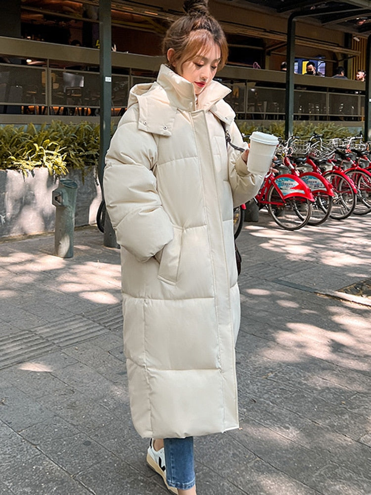 -30 degrees Winter Women Hooded Parkas X-long Jackets Casual Thick Warm Windproof Coat Female Outwear Long Streetwear Size 3XL