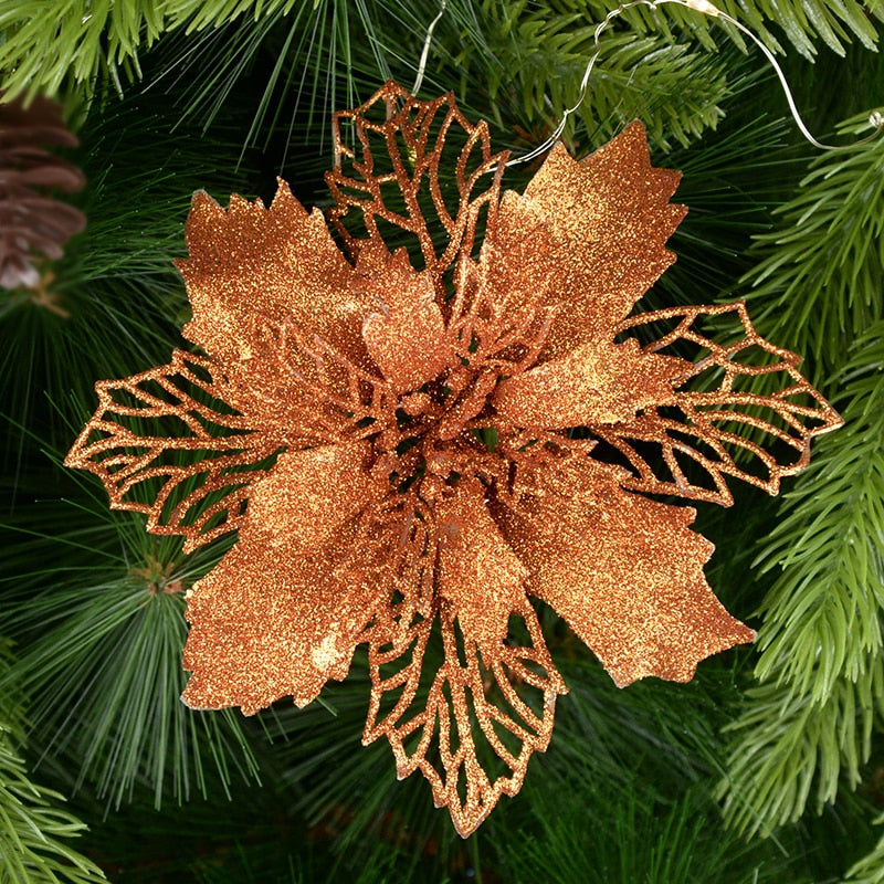 5pcs 9-16cm Glitter Artifical Christmas Flowers Christmas Tree Decorations for Home Fake Flowers Xmas Ornaments New Year Decor