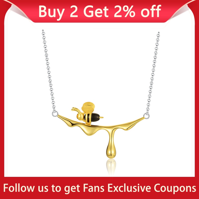 Lotus Fun 18K Gold Bee and Dripping Honey Pendant Necklace Real 925 Sterling Silver Handmade Designer Fine Jewelry for Women