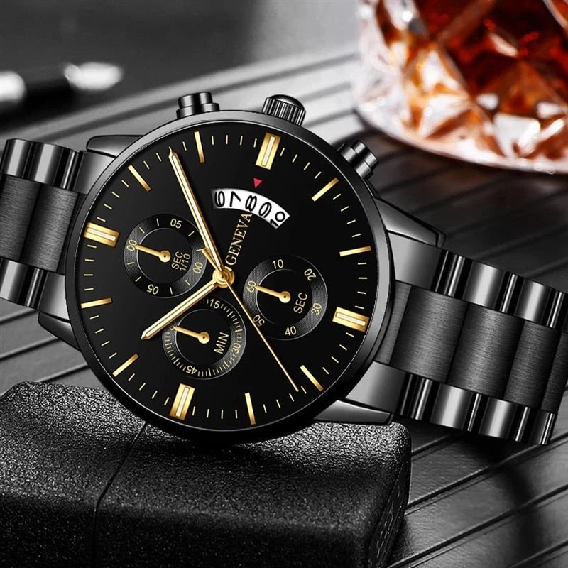 Fashion Mens Watches Luxury Gold Stainless Steel Quartz Wrist Watch Men Business Casual Calendar Clock relogio masculino