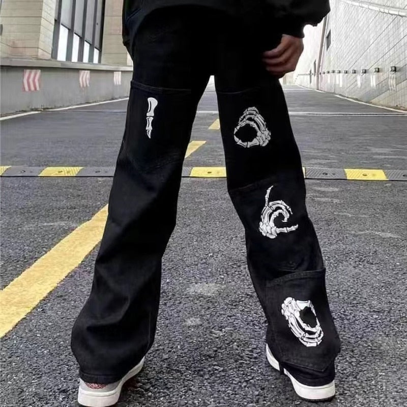 Y2K Retro Embroidered Denim Trousers Men&#39;s High Street Wide Leg Pants Street Loose Casual Jeans Letter Patch Pants Men&#39;s