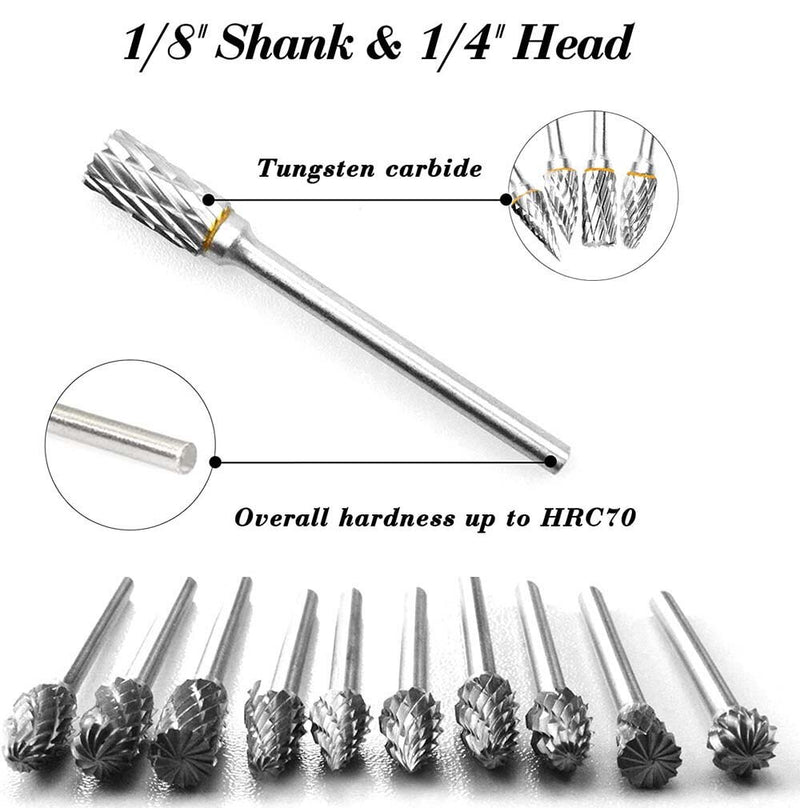 New 10 pcs 1/8&quot; Shank Tungsten Carbide Milling Cutter Rotary Tool Burr Double Diamond Cut Rotary Dremel Tools Electric Grinding