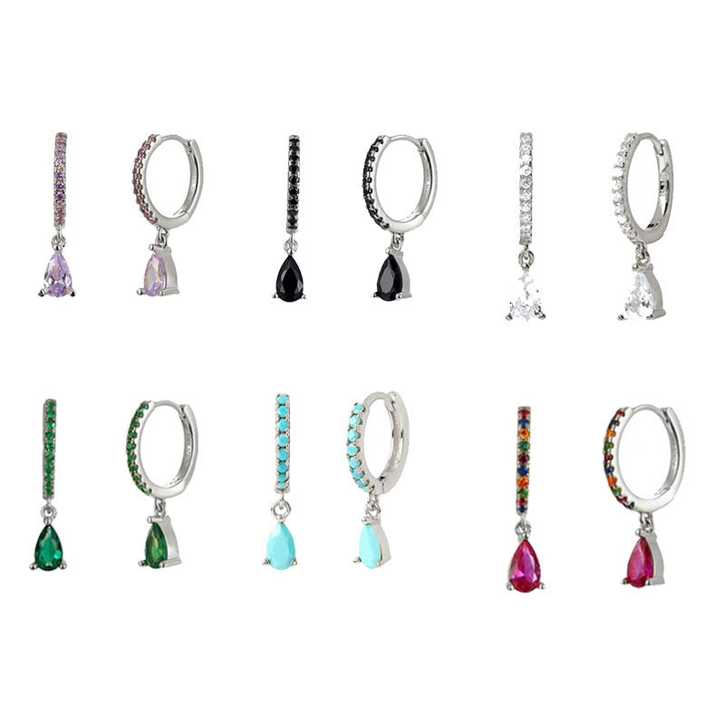 Fashion Multicolor Zircon Water Drop Small Hoop Earrings for Women Stainless Steel Pendant Piercing Earrings New Arrival 2022