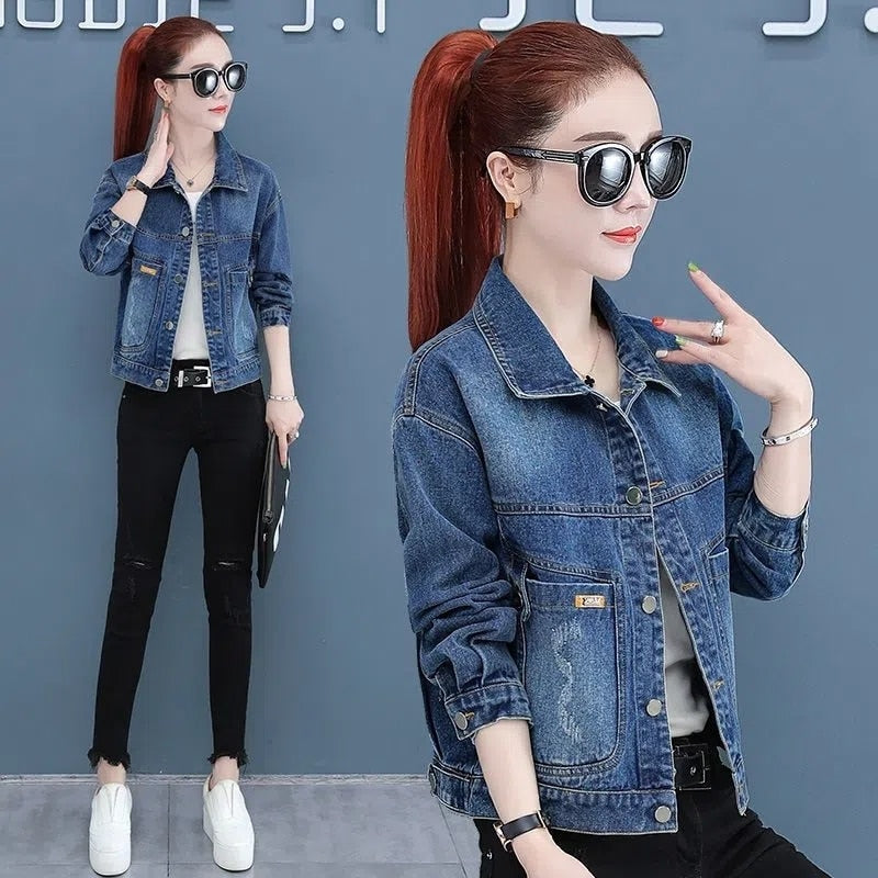 Denim Jacket Womens 2022 Spring Autumn New  Korean Fashion Casual Loose Jeans Jacket Women Large Size Short Embroidered Outerwea