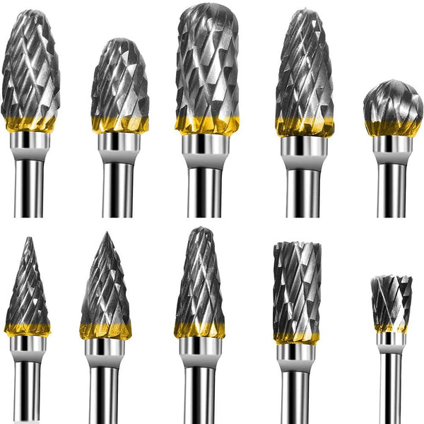 New 10 pcs 1/8&quot; Shank Tungsten Carbide Milling Cutter Rotary Tool Burr Double Diamond Cut Rotary Dremel Tools Electric Grinding