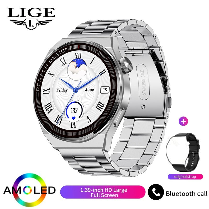 LIGE AMOLED Smartwatch Business Watch For Men Smart Watch Bluetooth Call HD Screen 380mAh Large Battery Capacity Fitness Clock