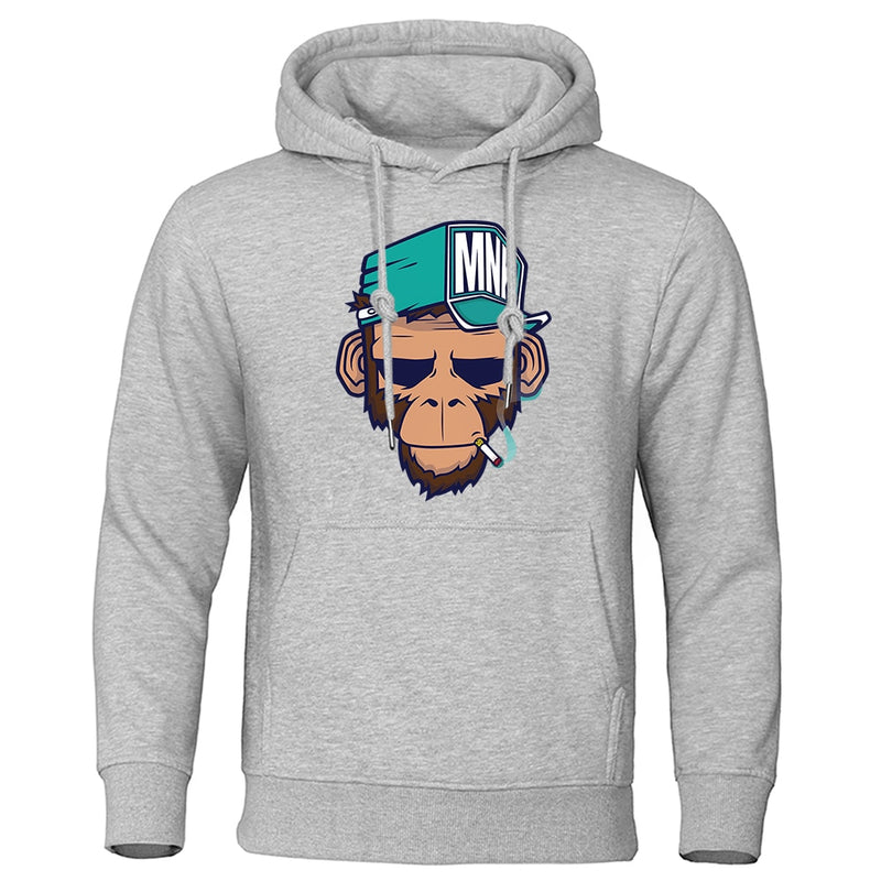 European American Style Personality Smoking Monkey Hoodie Mens Fashion Loose Sweatshirt Fashion Hoodies Casual Fleece Streetwear