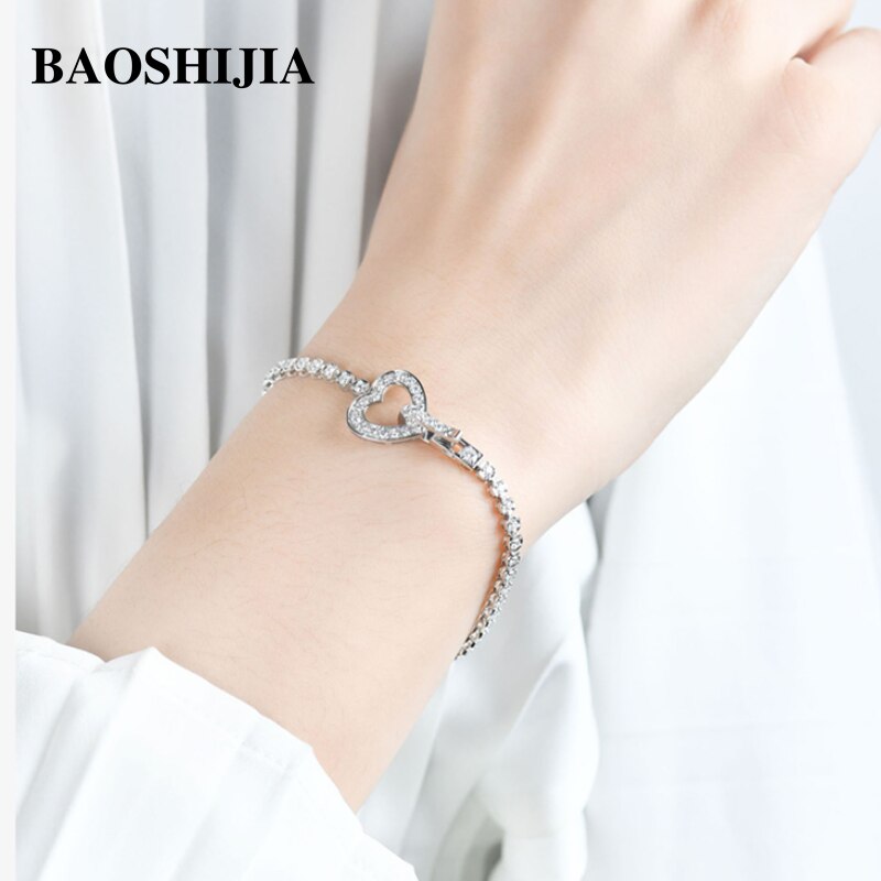 BAOSHIJIA Solid 18k White Gold Love Bracelet Eternal Diamonds Beautiful Luxury Women&