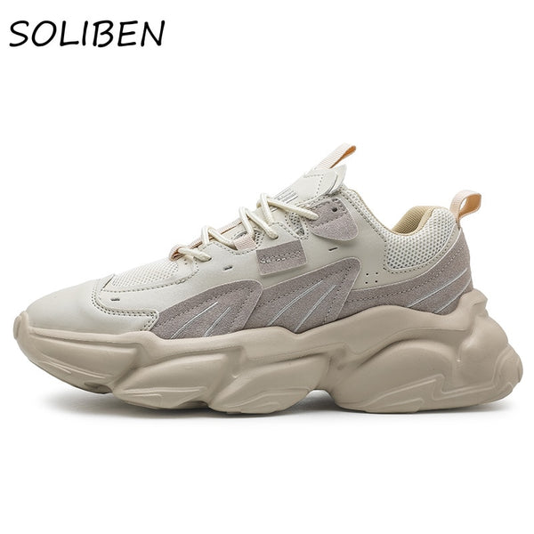 SOLIBEN Men Casual Shoes Fashion Men&#39;s Chunky Sneakers Height Increasing Dad Shoes Thick Sole Hard-Wearing Male Footwear