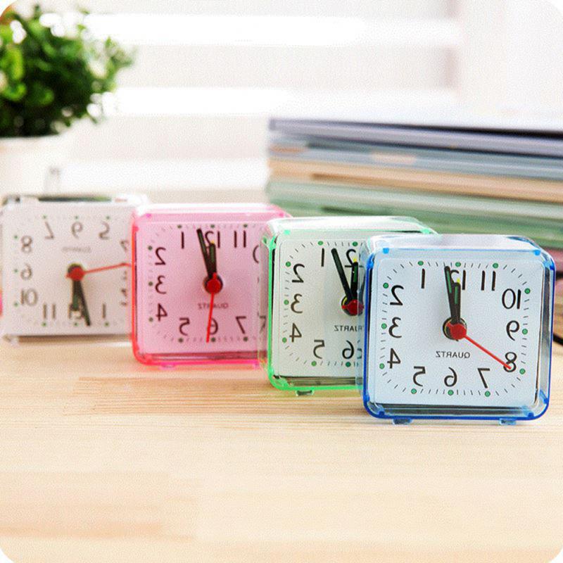 Portable Square Small Bed Alarm Clock Mini Travel Quartz Beep Clock Children Student Desk Bedside Desk Table Alarm Clocks Home