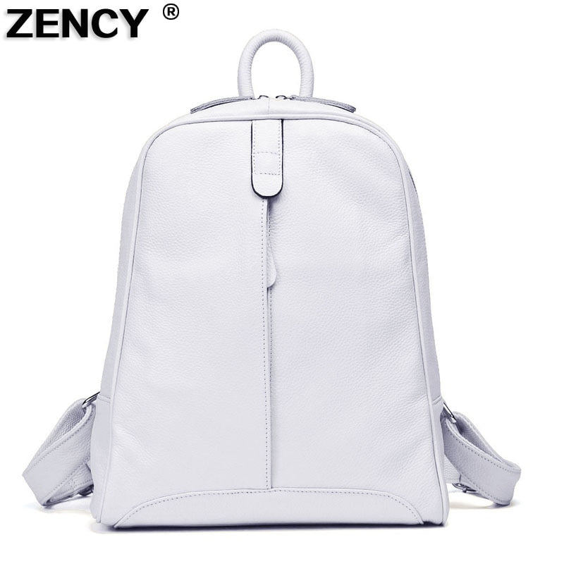 100% Full Grain Genuine Cow Leather White Black Beige Pink Yellow Black Women Backpacks Ladies Schoolbag Teenagers Cowhide Bag