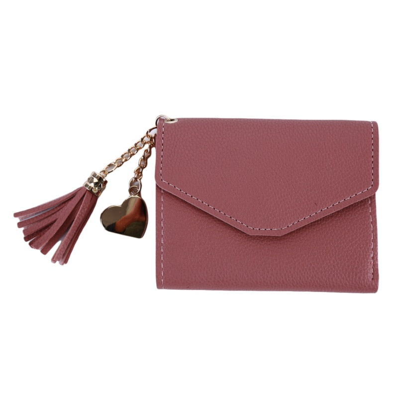 2022 Fashion Small Wallet Women Purse Simple Short Soft Pu Leather Ladies Wallet Card Holder Tassel Patchwork Tri-fold Wallet