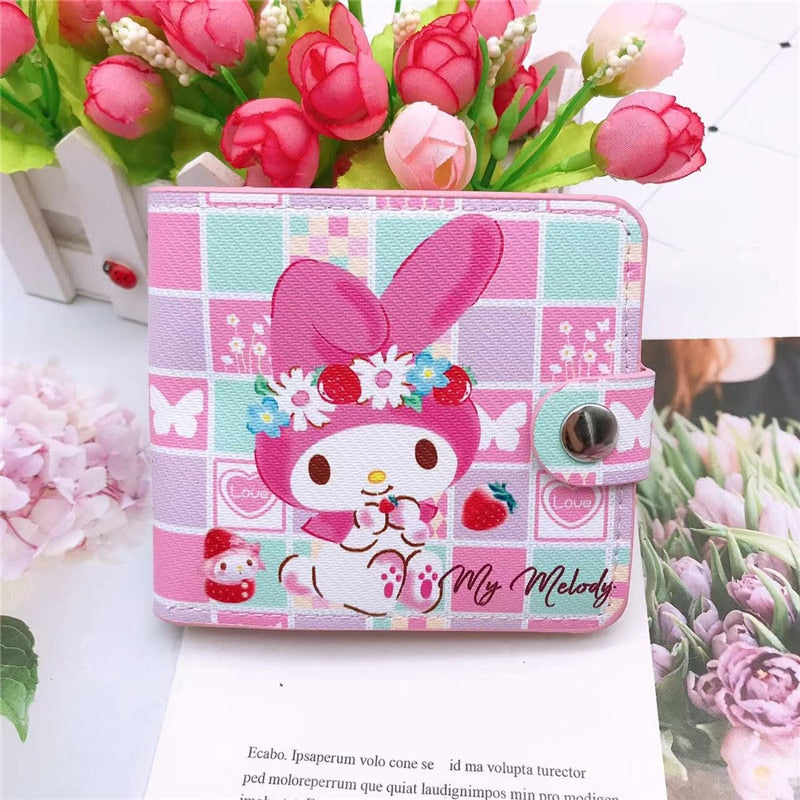 Kawaii Hello Kitty Cinnamoroll My Melody Kuromi Sanrios New Pu Casual Money Bag Coin Purse Card Holder Wallet with Buttons