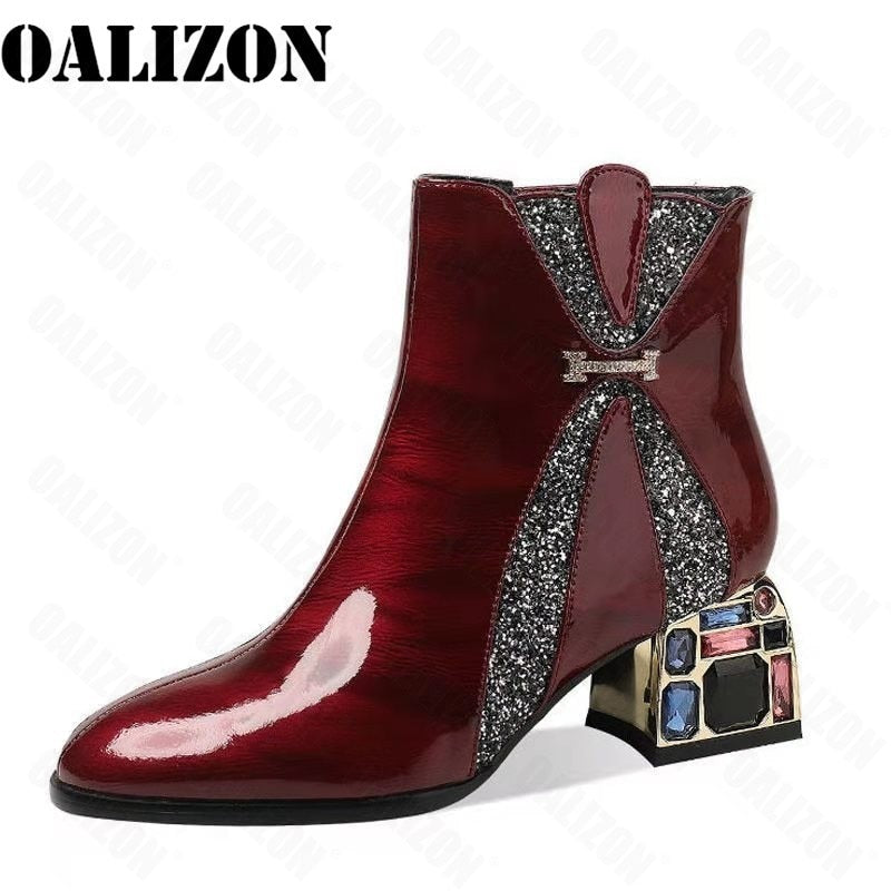 2022 New Winter Women Chunky Ankle Pumps Chelsea Boots Fashion Party Crystal High Heels Shoes PU Sexy Classic Platform Shoes