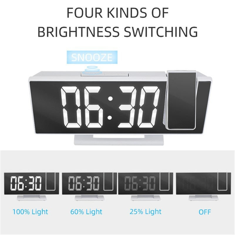 LED Digital Projection Alarm Clock Table Electronic Temperature Display Backlight Snooze Ceiling Clocks for Home Bedroom Timer