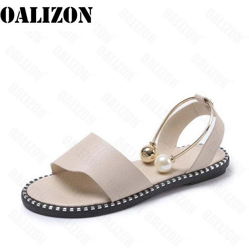 2022 New Summer Women Beaded Pearly Sandals Slippers Shoes Ladies Flats Sandals Flip Flop Casual Flat Slingback Sandals Shoes