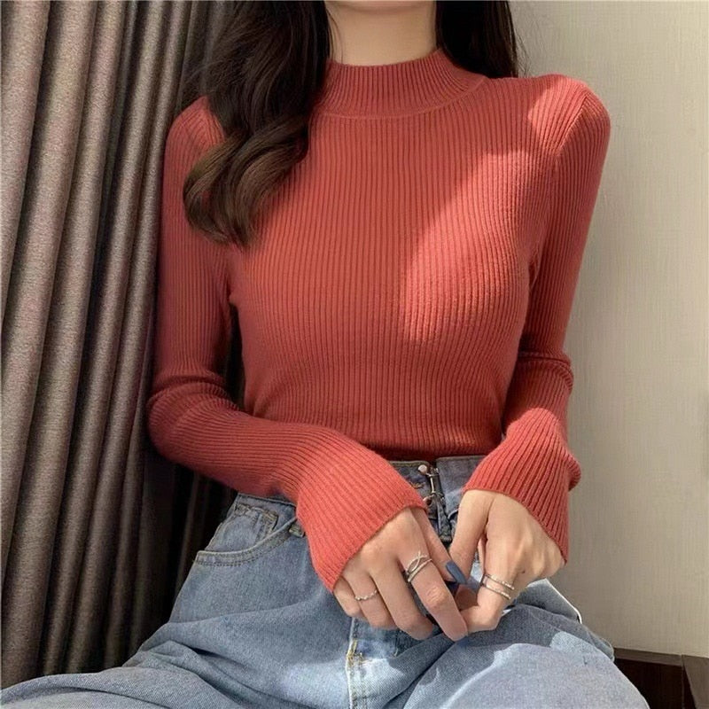 New Turtleneck Jumper Woman Knitted Blouses Fashion Ladies Sweaters Winter 2022 Thermal Striped Long Sleeve Autumn Warm Tops