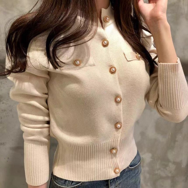 Fashion Knitted Cardigan Sweater Women Autumn Long Sleeve Short Coat Casual Korean Single Breasted Slim Top Pull Femme 17375