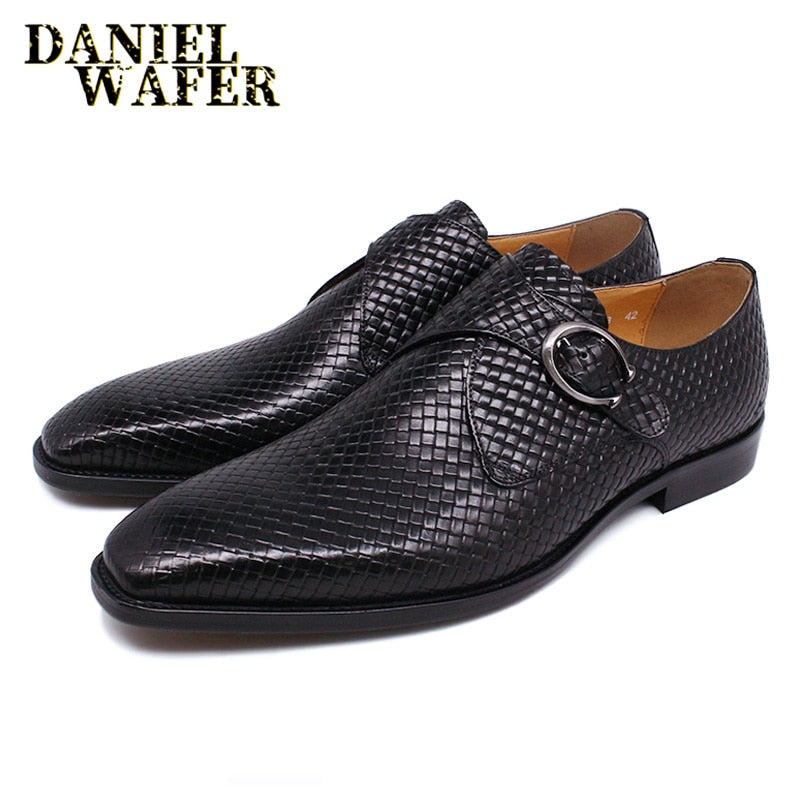Luxury Men Loafers Shoes Slip on Monk Strap Mix Color Black Men Casual Shoes Dress Office Business Wedding Genuine Leather Shoes