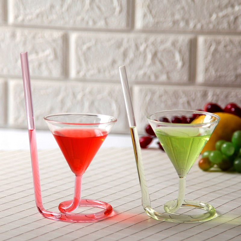 1PC Cocktail Glass Creative Screw Spiral Straw Molecule Wine Glass Champagne Goblet Party Bar Drinking Glasses Kitchen Tools