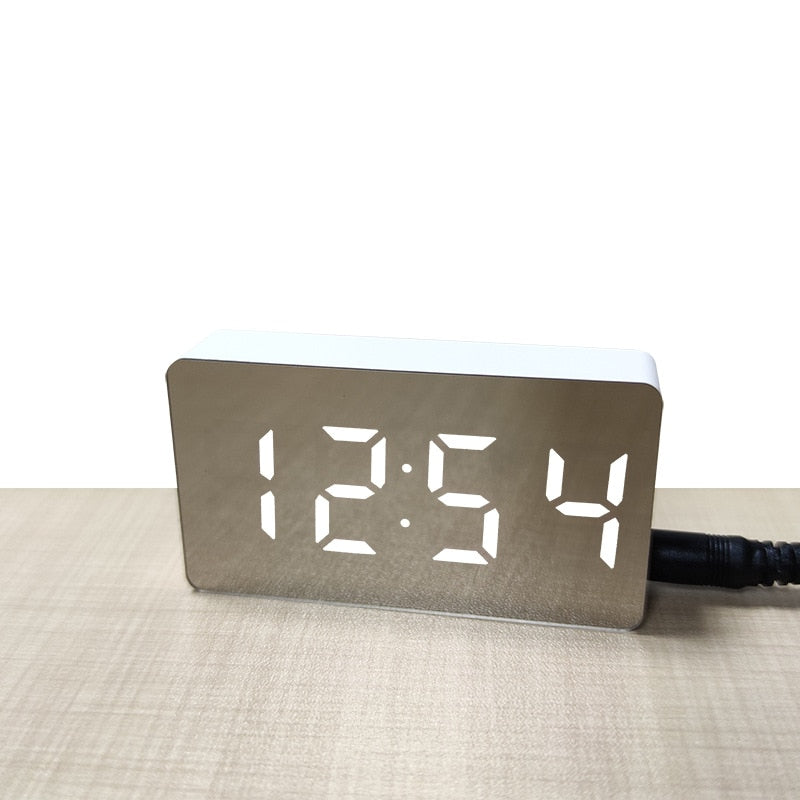 1PCS Green LED Mirror Table Clock Digital Alarm Snooze Display Time Night Light Desktop USB Alarm Clock Home Decor