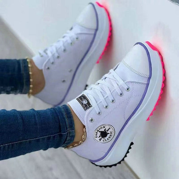 Classic White Canvas Shoes Women Sneakers Solid Lace-Up Casual Platform Shoes for Women Zapatos De Mujer Chaussure Femme