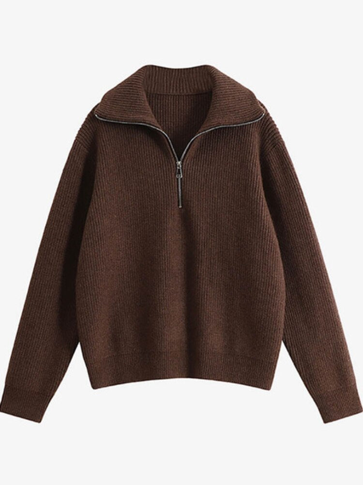 Zip Knitted Sweaters Women Long Sleeve Solid Loose Pullover Women Winter Clothes Sweater Women Casual Fashion Women&