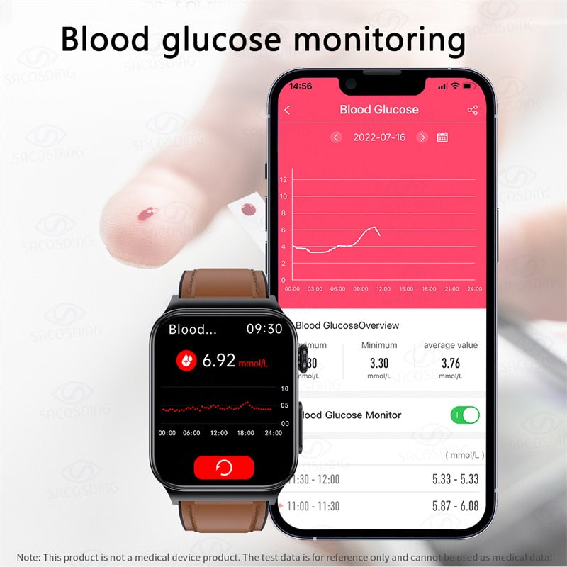 2022 NEW Blood Glucose Smart Watch Men ECG Monitor Blood Pressure Body Temperature Smartwatch IP68 Waterproof Fitness Tracker