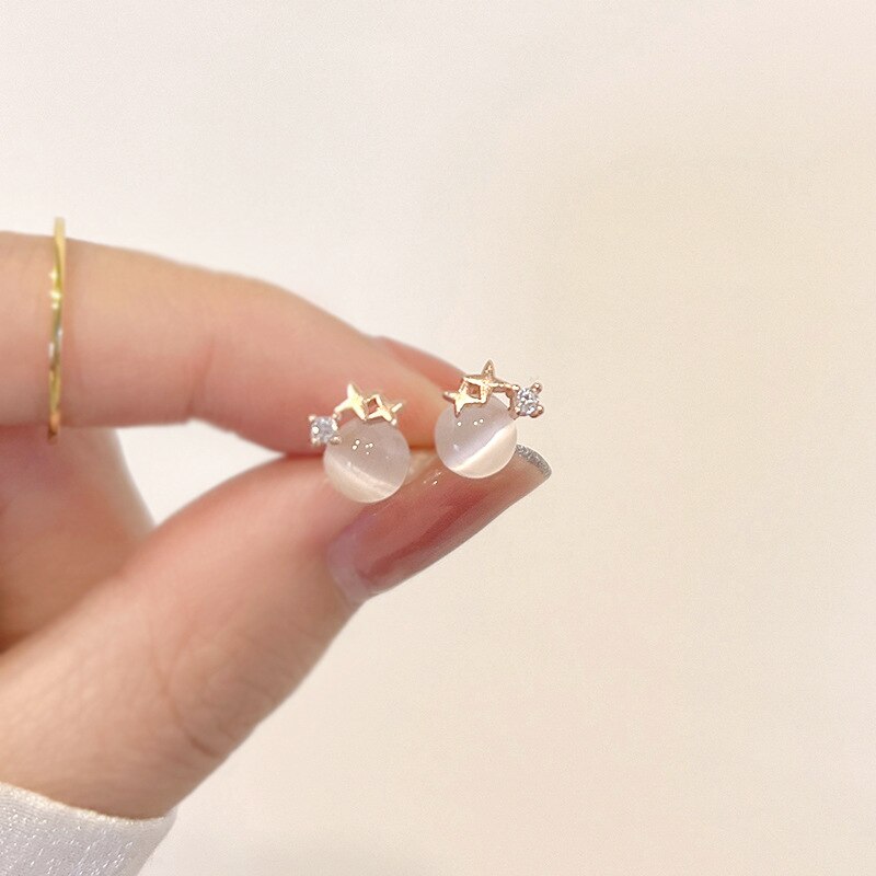 Korea Simple Sweet Cool Wind Planet Love Zircon Stud Earrings 2022 Young Luxury Earrings Elegant Women's Jewelry Accessories