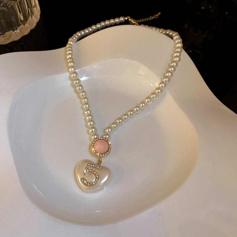 Pearl Pendants Necklace for Women Camellia High Quality Double Layers Long Chains Collares De Moda Number  Flower Party Jewelry