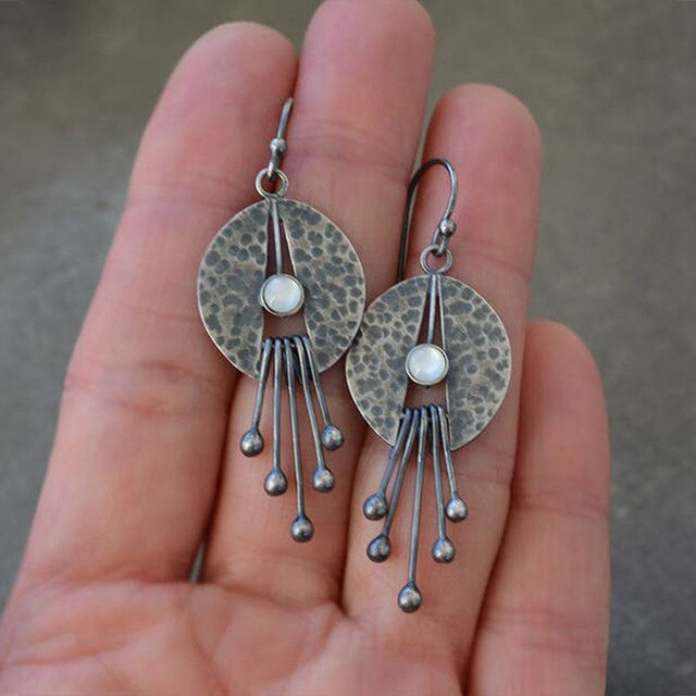 Sunflower, Leaf Leaf, Temperament，Boho Vintage Style White Silver Plated Leaf Earrings for Wedding Party Elegance Jewelry