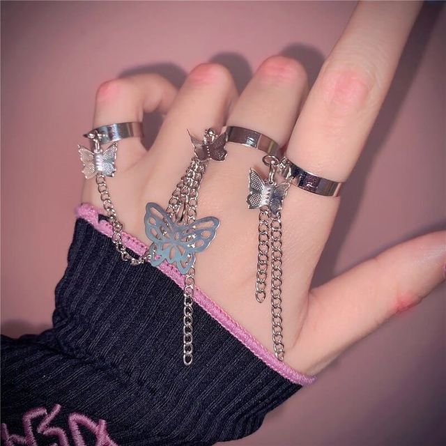 Fashion Butterfly Metal Punk Rings Set For Women Teen Jewelry Gifts Accessories Buckle Female Index Finger Ring
