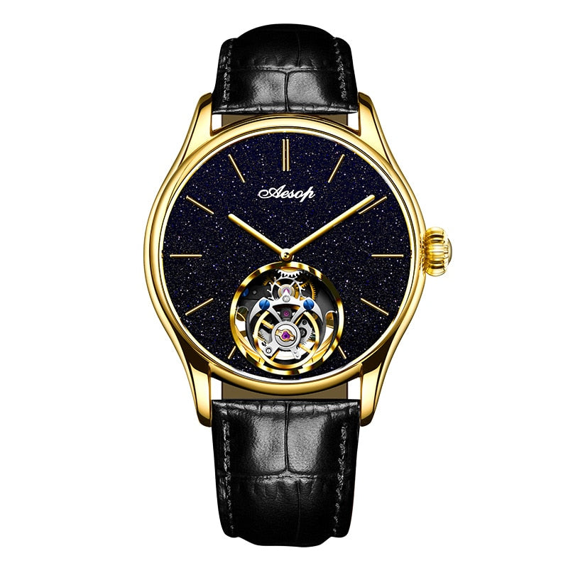 AESOP Waterproof Tourbillon Watch 100% Real Diamond Flying Skeleton Mechanical Luxury Watches WristWatch For Men Sapphire Clock