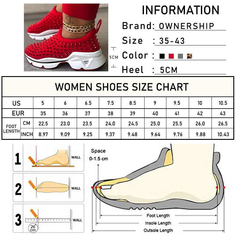 2022 Sneakers Women Vulcanized Woman Rivet Sports Shoes Female Platform Wedges Ladies Leopard Casual Slip On Footwear Plus Size