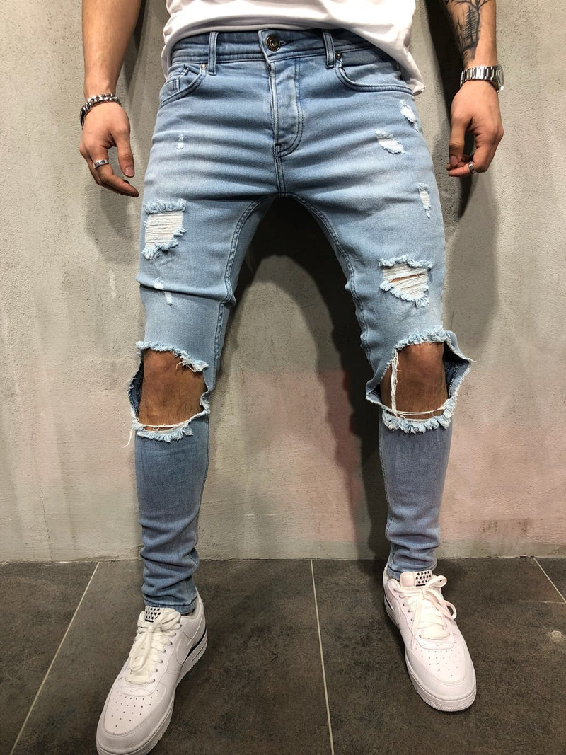 Jeans For Men Fashion Skinny Ripped Denim Trousers Biker High Quality Male Slim Casual Men&