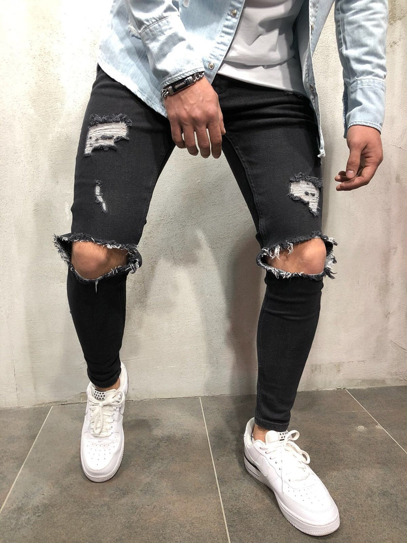 Jeans For Men Fashion Skinny Ripped Denim Trousers Biker High Quality Male Slim Casual Men&