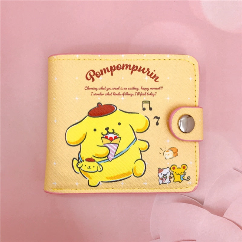 Kawaii Hello Kitty Cinnamoroll My Melody Kuromi Sanrios New Pu Casual Money Bag Coin Purse Card Holder Wallet with Buttons