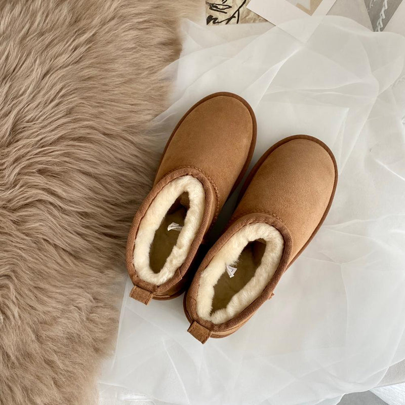 NEW 2023 Style Basic Short Mini Winter Sheepskin Snow Boots Women Waterproof Natural Wool Fur Lined Ankle Warm Flat Shoes 35-44