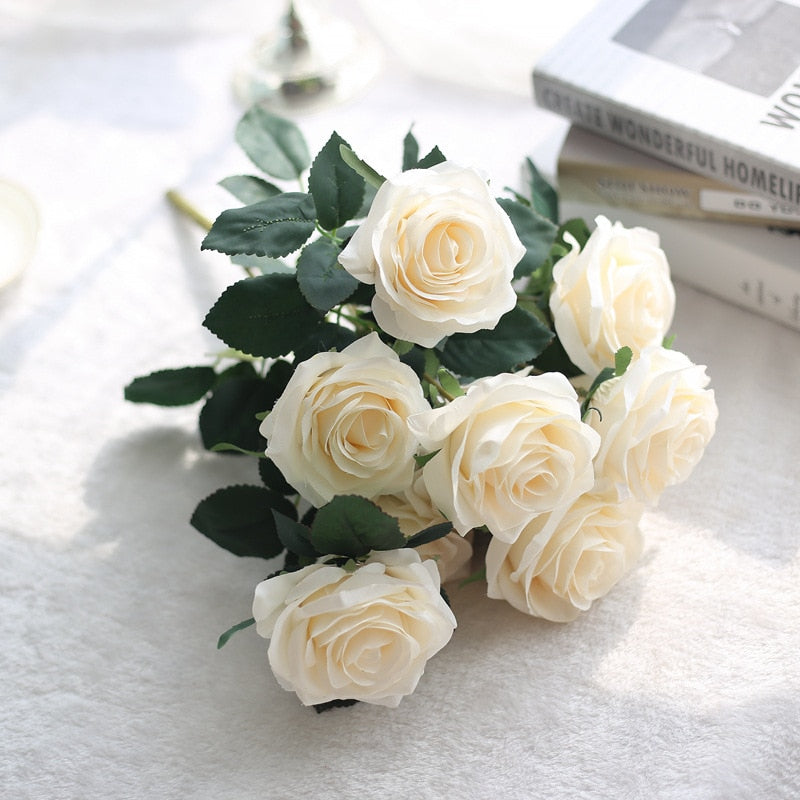 10 Heads Rose Artificial Flower Big Bouquet Silk Flower for Wedding Home Party Decoration Fake Flower Fall Decoration