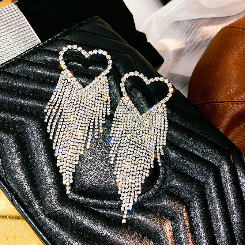 New Long Crystal Tassel Drop Earrings for Women Rhinestone Shiny Hanging Dangle Earrings Wedding Party Jewelry Gift 2022