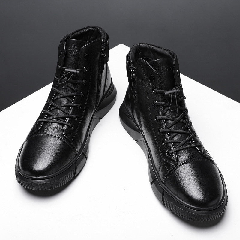 Men Boots Leather Casual Platform Boots Zipper British Style Autumn Winter Fashion Comfortable Mens Shoes Ankle Botas De Hombre