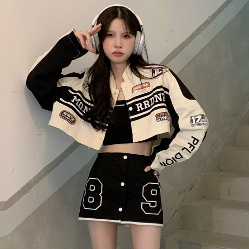 Fashion Embroidery Oversize Baseball Jacket Women 2022 Vintage Women&