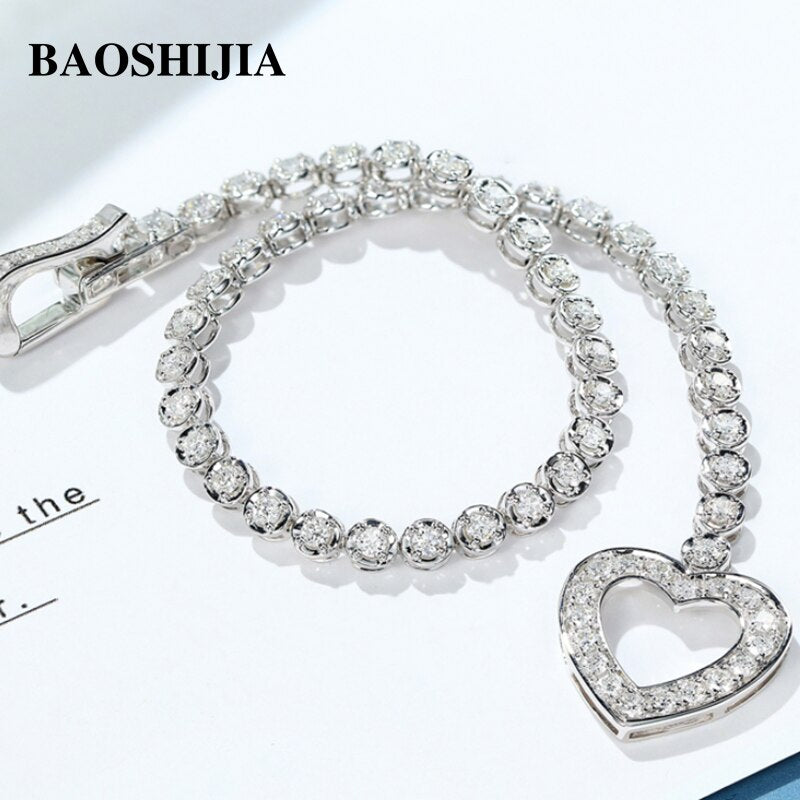 BAOSHIJIA Solid 18k White Gold Love Bracelet Eternal Diamonds Beautiful Luxury Women&