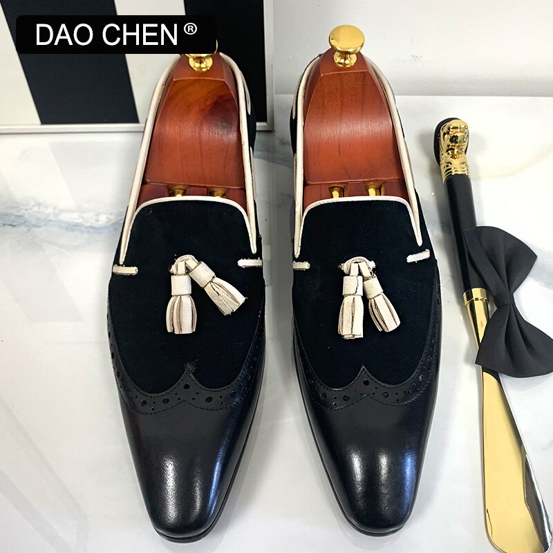 ITALIAN MEN'S CASUAL SHOES BLACK COFFEE MIXED COLOR WINGTIP ELEGANT DRESS SHOES WEDDING OFFICE GENUINE LEATHER LOAFERS MEN SHOES